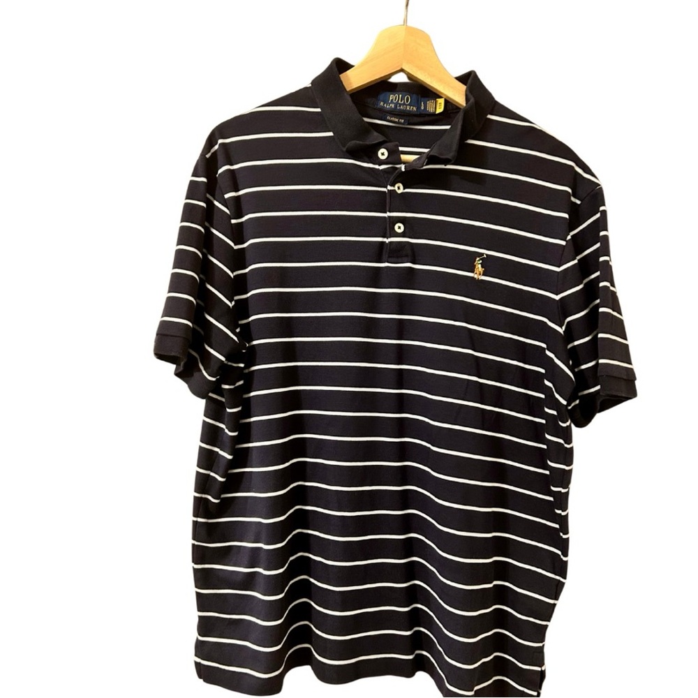 Men’s Ralph Lauren Black and White Striped Polo Shirt